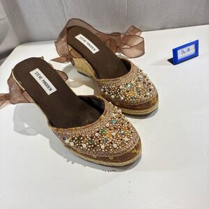 Steve Madden Brown Beaded Espadrille Mules